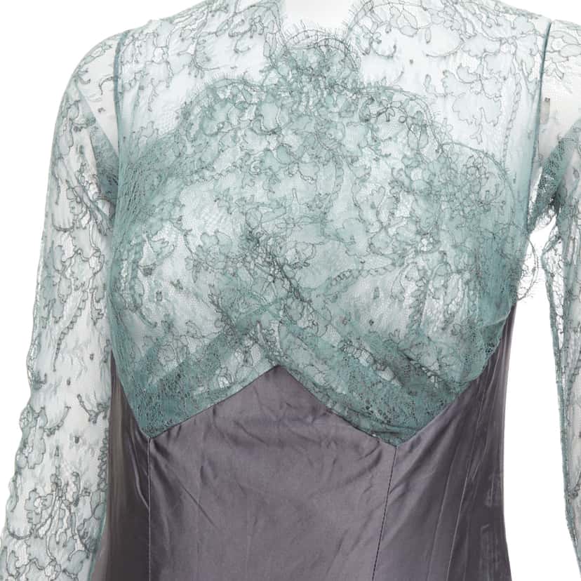 Guy Laroche Crossover Mermaid Gown Green Silk Fair condition - Back View