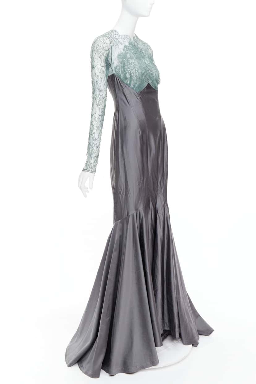 Guy Laroche Crossover Mermaid Gown Green Silk Fair condition - Inside View