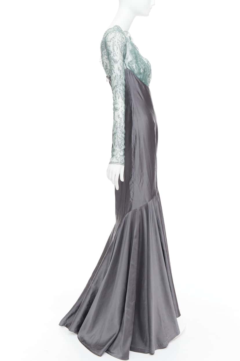 Guy Laroche Crossover Mermaid Gown Green Silk Fair condition - Model View