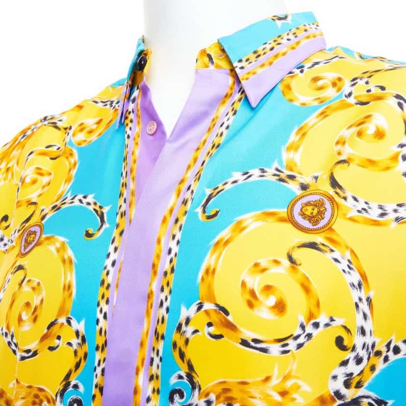 Gianni Versace Leopard Baroque Shirt Yellow Silk Never worn, with tag - Back View