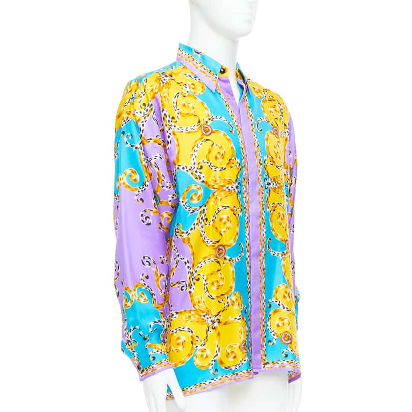 Gianni Versace Leopard Baroque Shirt Yellow Silk Never worn, with tag - Inside View