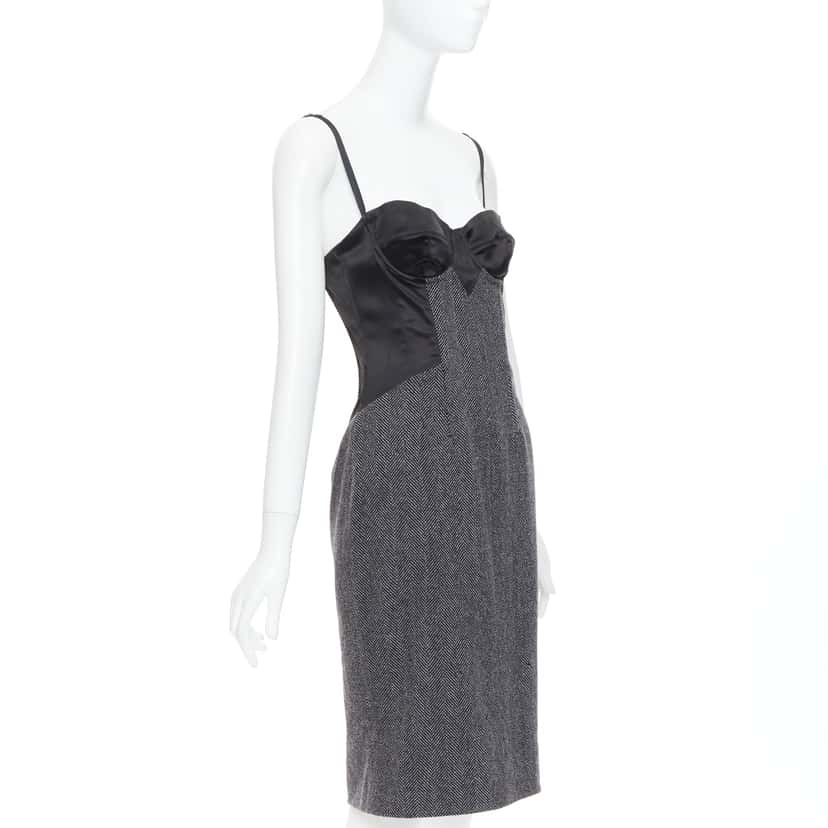 Dolce & Gabbana Herringbone Tweed Dress Black Wool Good condition - Inside View