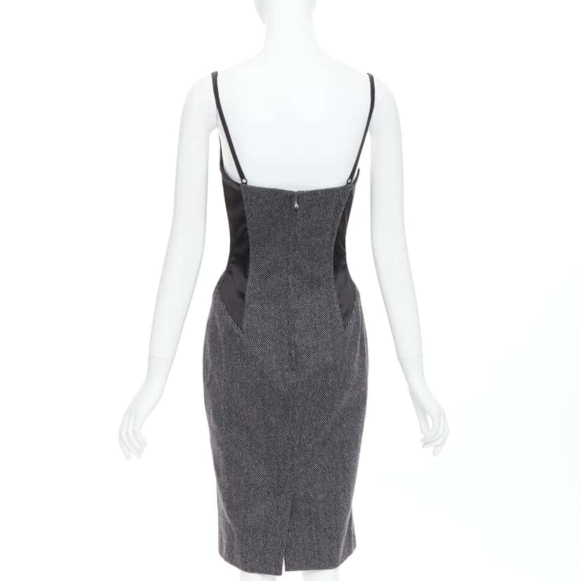 Dolce & Gabbana Herringbone Tweed Dress Black Wool Good condition - Box View