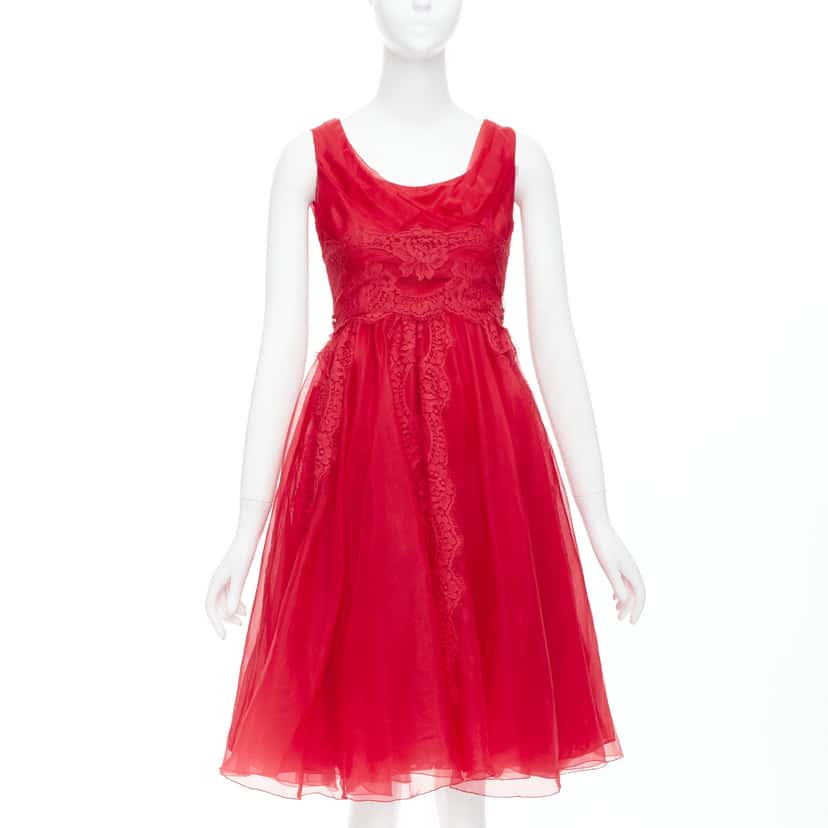 Dolce & Gabbana Lace Tulle Dress Red Cotton Never worn - Front View