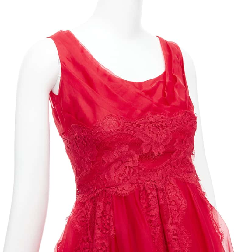 Dolce & Gabbana Lace Tulle Dress Red Cotton Never worn - Back View