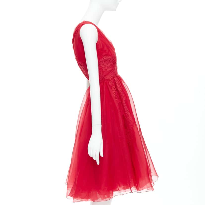 Dolce & Gabbana Lace Tulle Dress Red Cotton Never worn - Model View