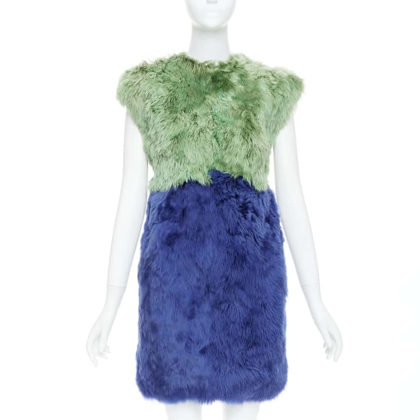 Dolce & Gabbana Fur Crystal Dress Blue Very good condition - Front View