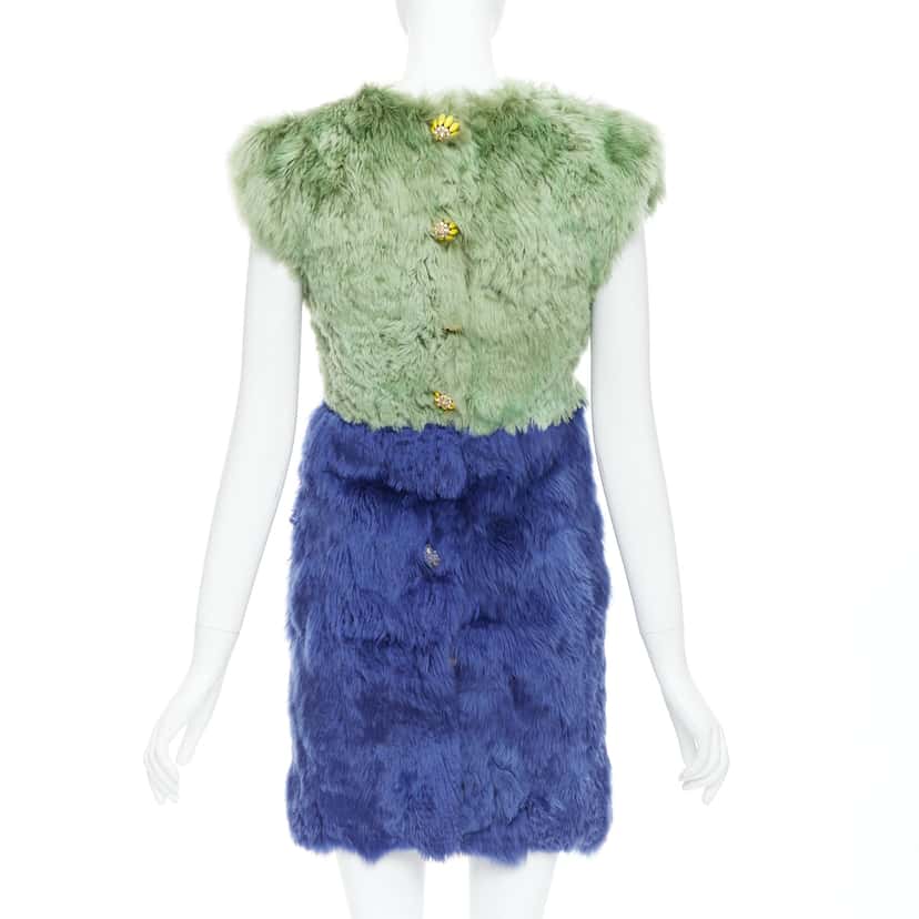 Dolce & Gabbana Fur Crystal Dress Blue Very good condition - Box View