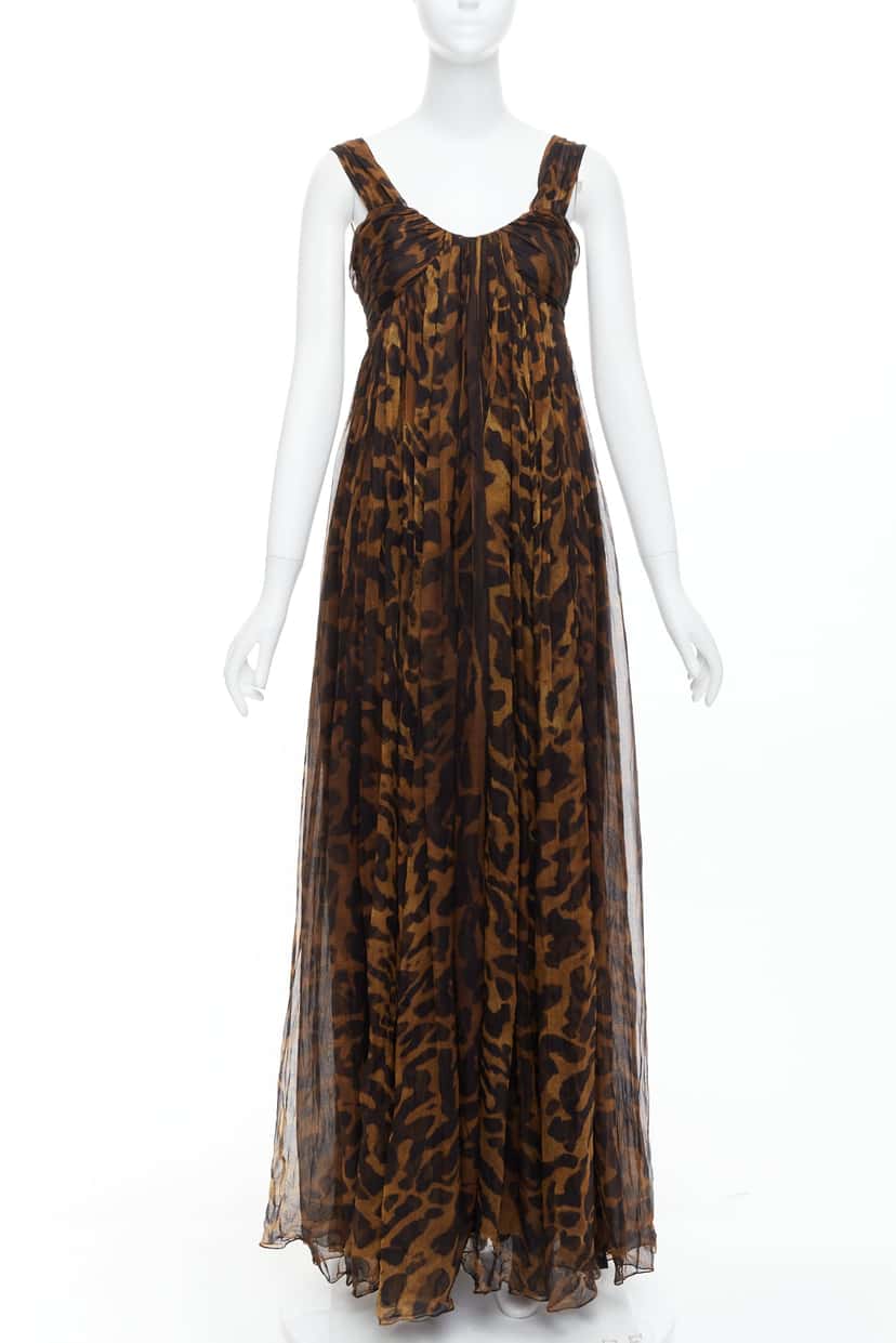 Alexander McQueen Leopard Corset Gown Brown Silk Very good condition - Front View