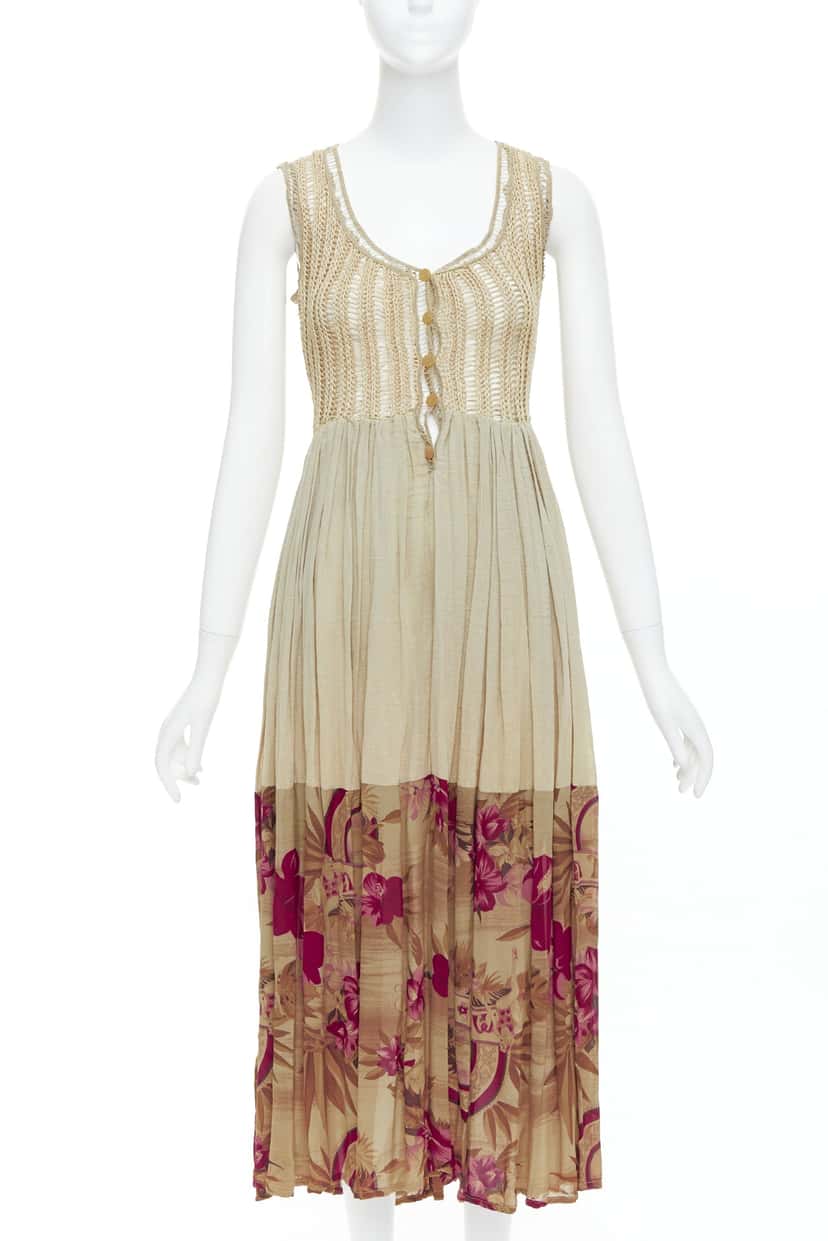 Unsigned Floral Midi Dress Khaki Polyester Never worn, with tag - Front View