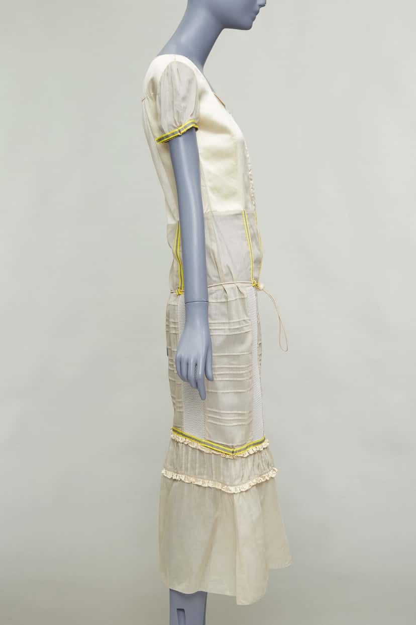Miu Miu Patchwork Neon Dress Ecru Silk Very good condition - Model View