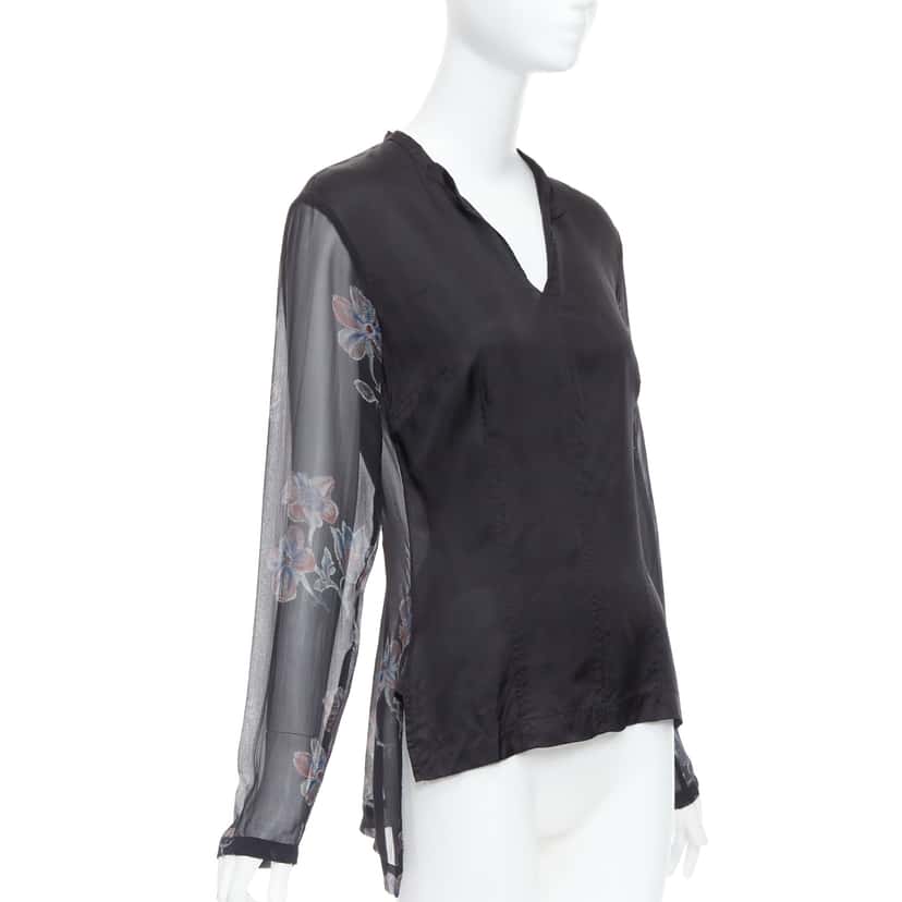 Dries Van Noten Silk Sheer Hi-Low Blouse Black Silk Very good condition - Front View