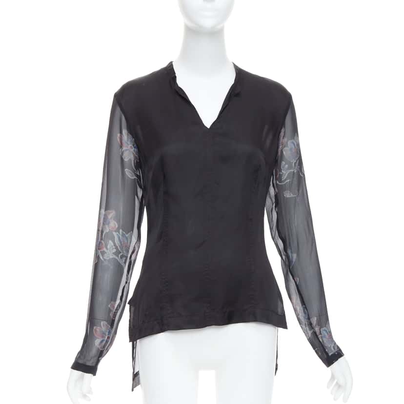 Dries Van Noten Silk Sheer Hi-Low Blouse Black Silk Very good condition - Inside View