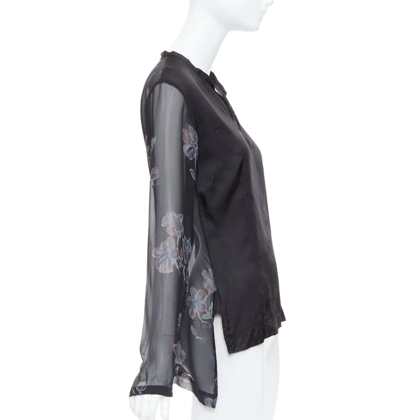 Dries Van Noten Silk Sheer Hi-Low Blouse Black Silk Very good condition - Model View