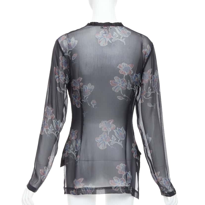 Dries Van Noten Silk Sheer Hi-Low Blouse Black Silk Very good condition - Box View