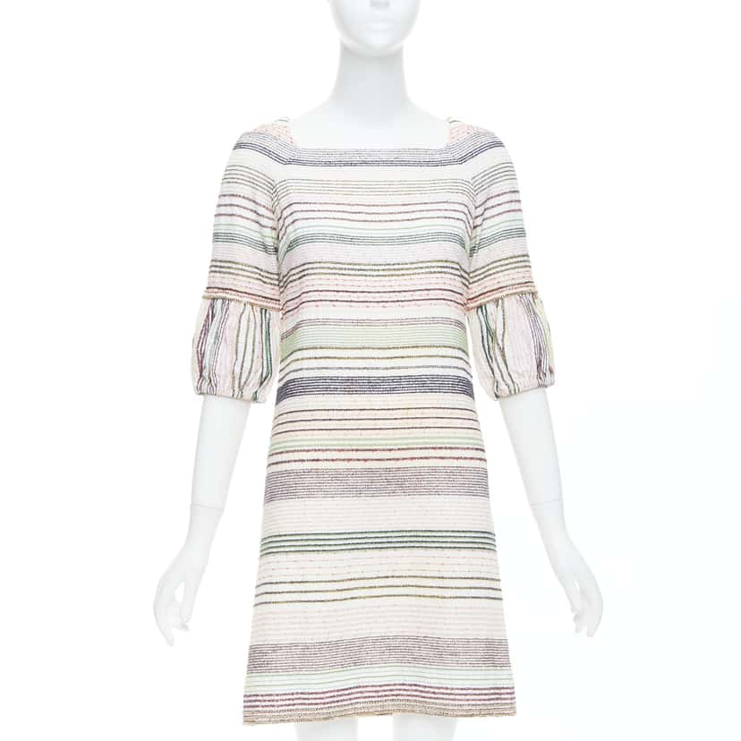 Chanel Tweed Chain Dress White Cotton Good condition - Front View