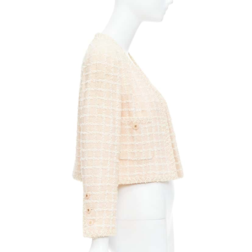 Chanel Pink Tweed Crop Jacket Pink Cotton Very good condition - Model View
