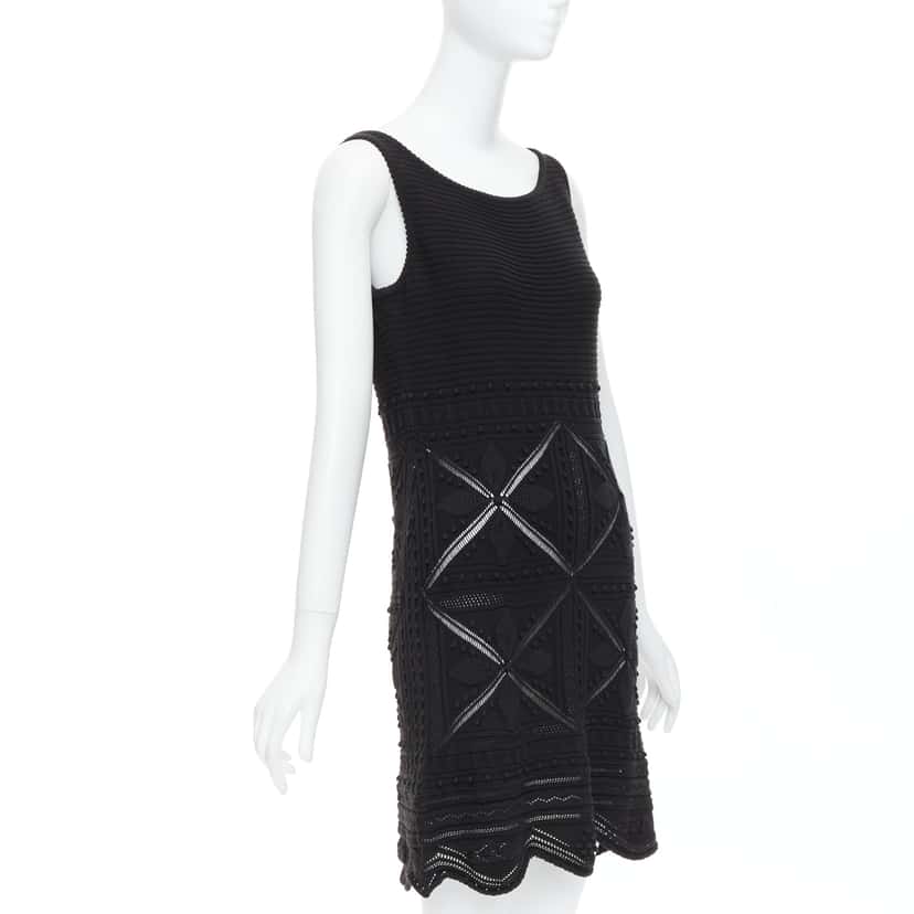 Chanel Pointelle Floral Dress Black Cotton Never worn - Inside View