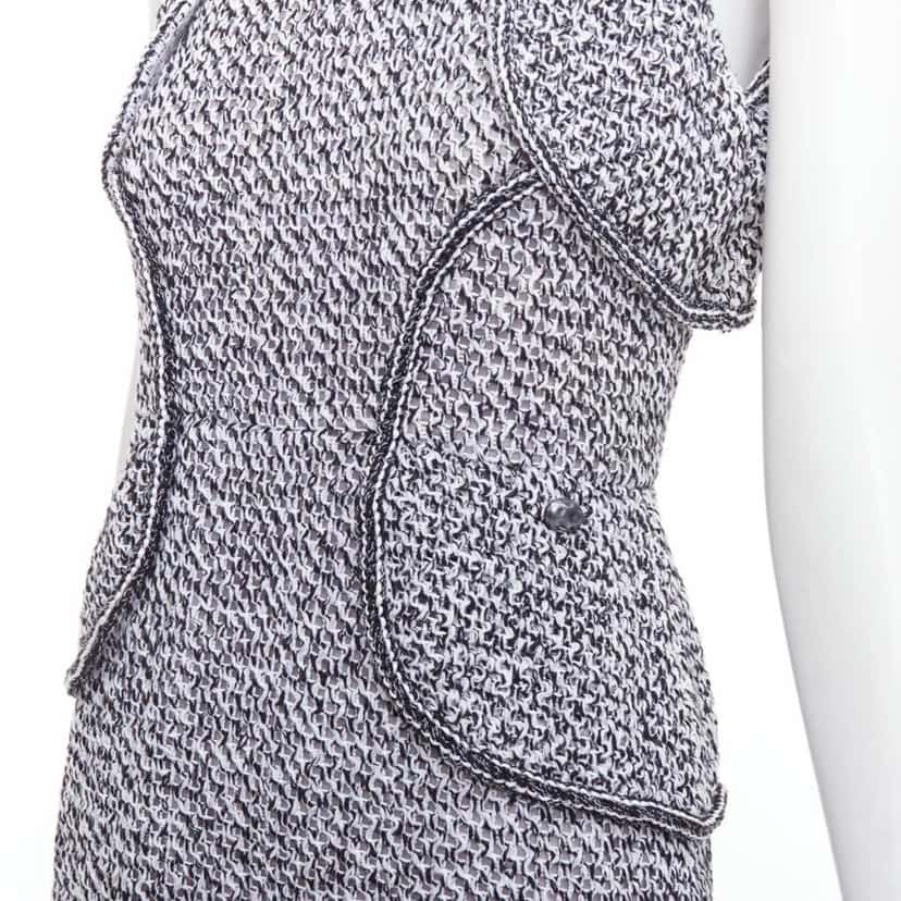 Chanel Tweed Ruffle Dress Black Cotton Never worn - Back View