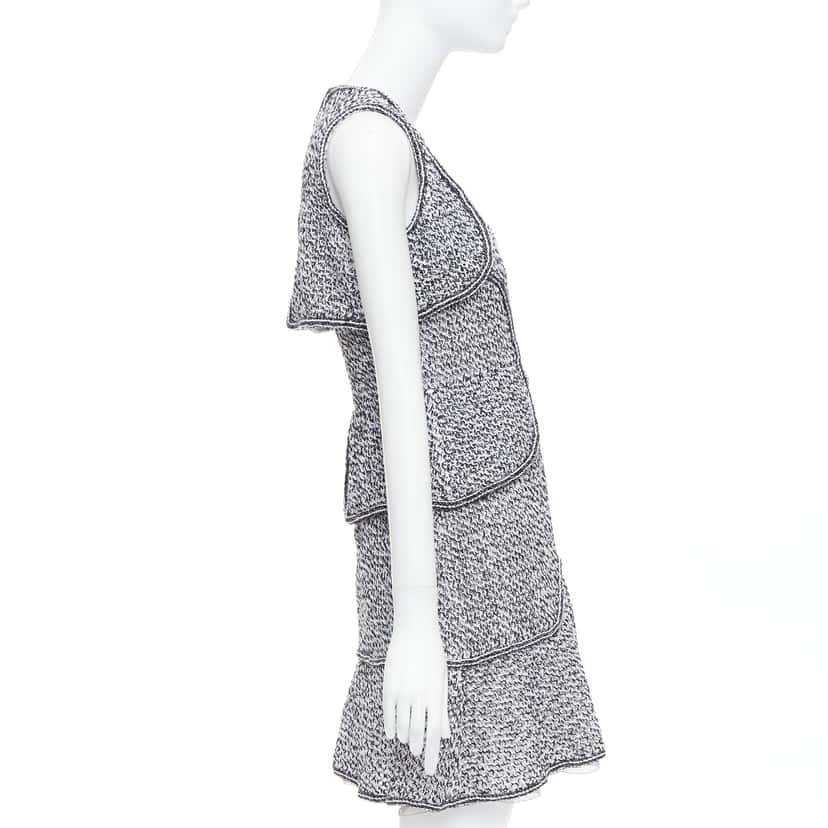 Chanel Tweed Ruffle Dress Black Cotton Never worn - Model View