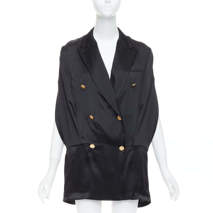 Maison Martin Margiela Tucked Sleeve Blazer Dress Black Silk Very good condition - Front View