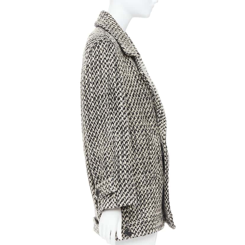 Saint Laurent Grey Oversized Coat Black Wool Never worn, with tag - Model View