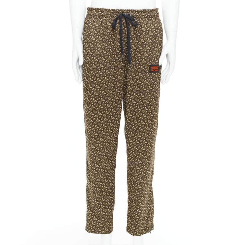 Burberry Logo Jogger Pants Khaki Polyester Very good condition - Front View