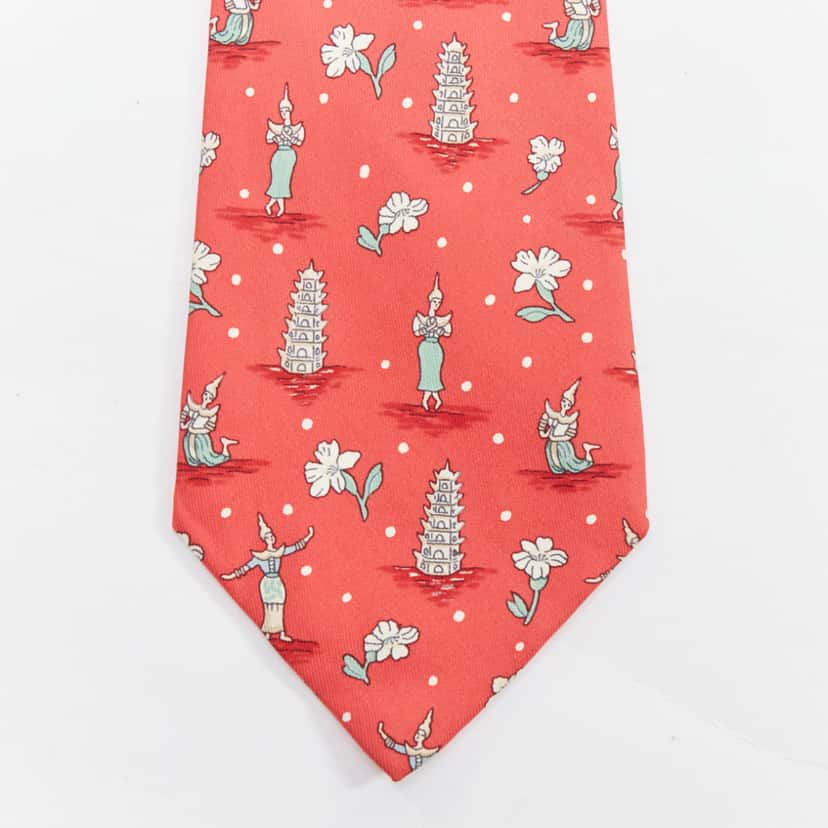Hermès Thailand Pagoda Tie Red Silk Very good condition - Back View