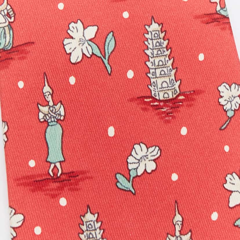 Hermès Thailand Pagoda Tie Red Silk Very good condition - Inside View