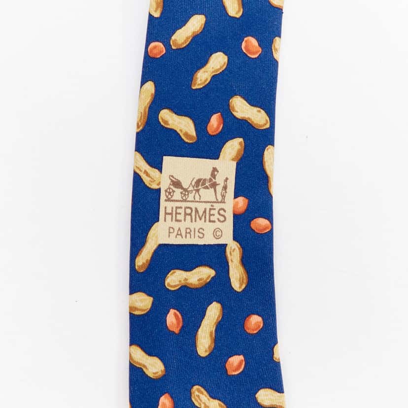 Hermès Peanut Shell Tie Blue Silk Very good condition - Model View
