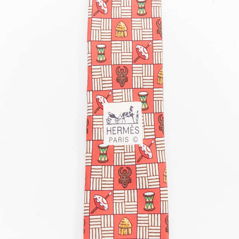 Hermès Aboriginal Mask Tie Red Silk Very good condition - Inside View