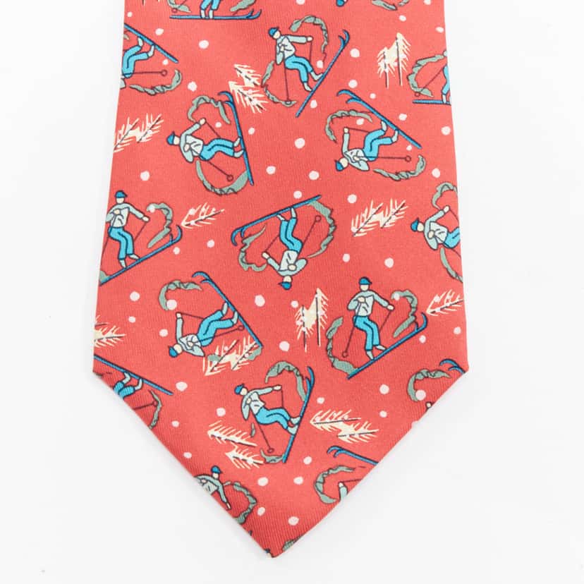 Hermès Skiier Snow Tie Red Silk Very good condition - Back View