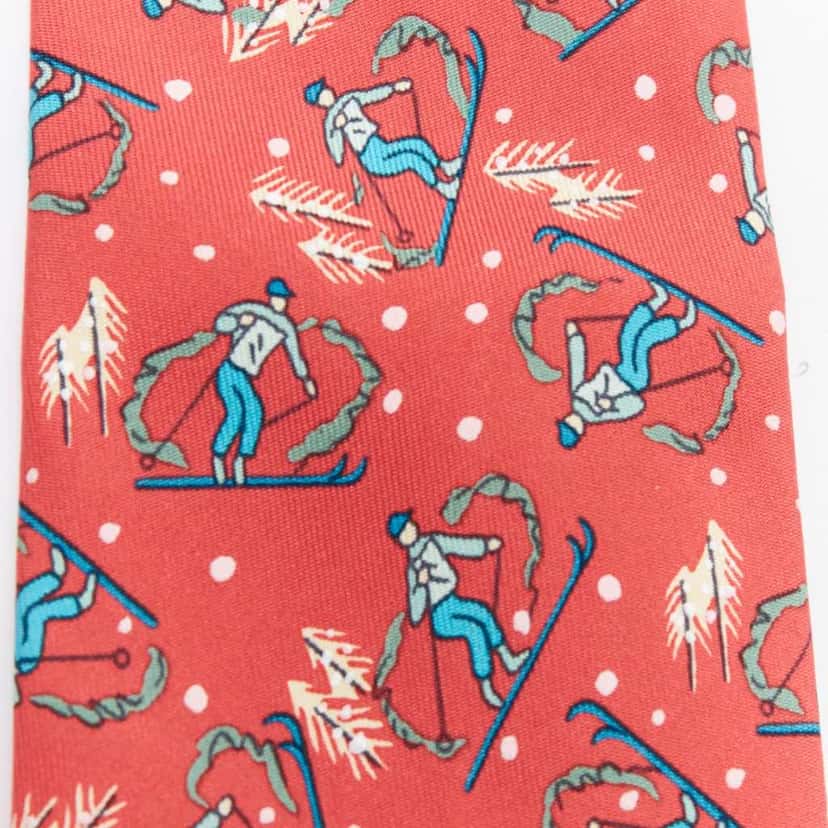 Hermès Skiier Snow Tie Red Silk Very good condition - Inside View