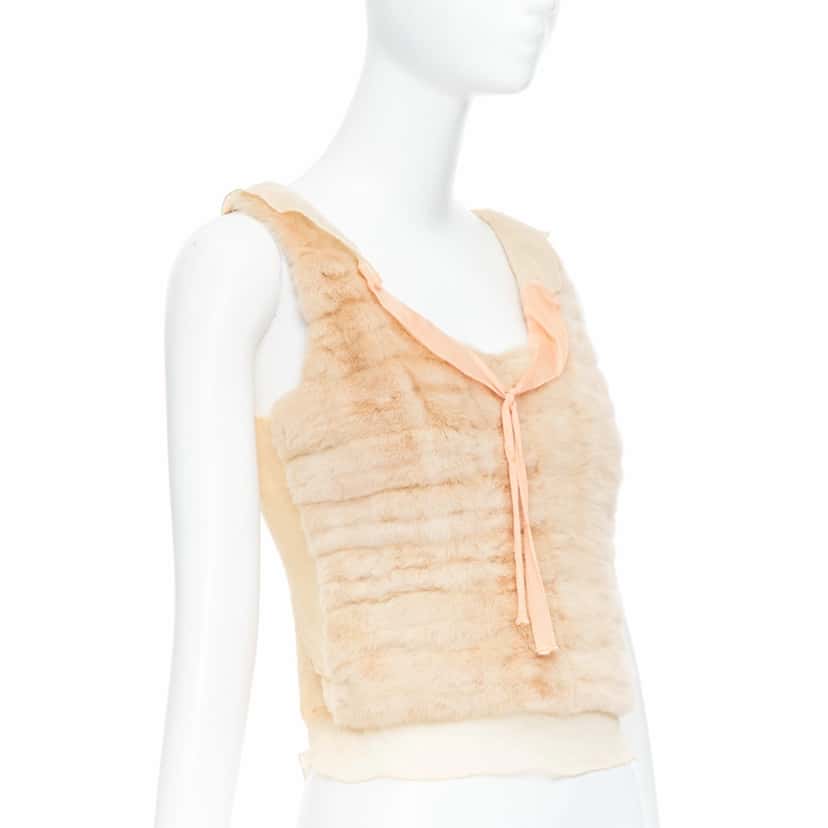 Prada Dyed Fur Satin Vest Ecru Silk Fair condition - Inside View