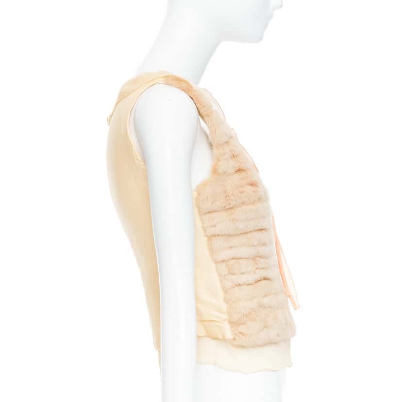 Prada Dyed Fur Satin Vest Ecru Silk Fair condition - Model View