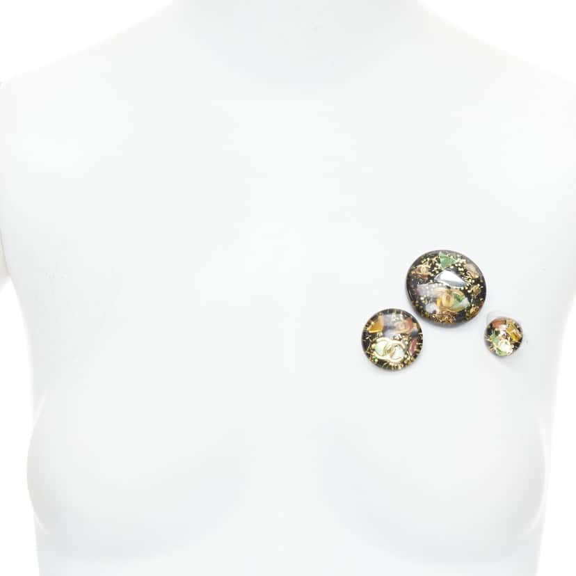 Chanel Set of 3 Pins Black Plastic Very good condition - Back View