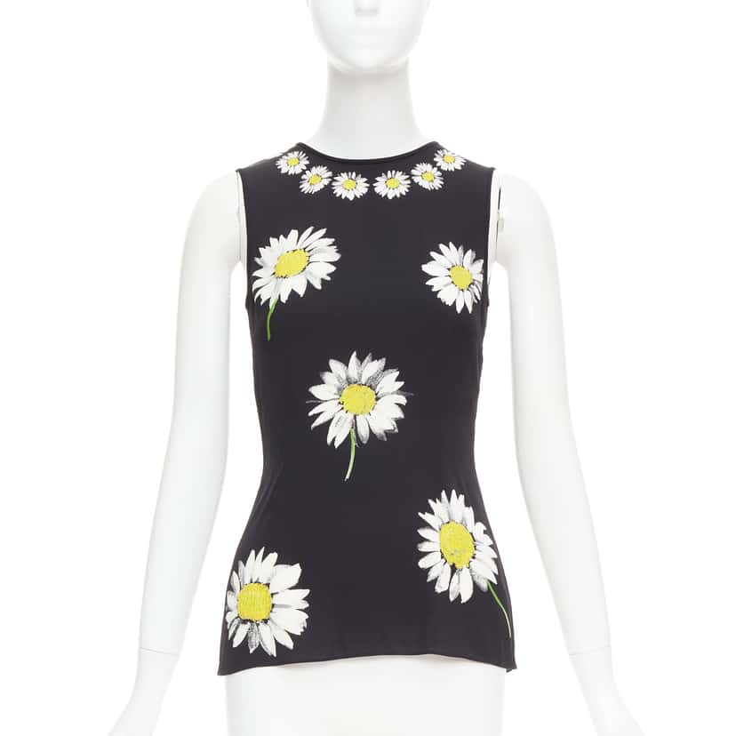Dolce & Gabbana Daisy Floral Top Black Silk Very good condition - Front View