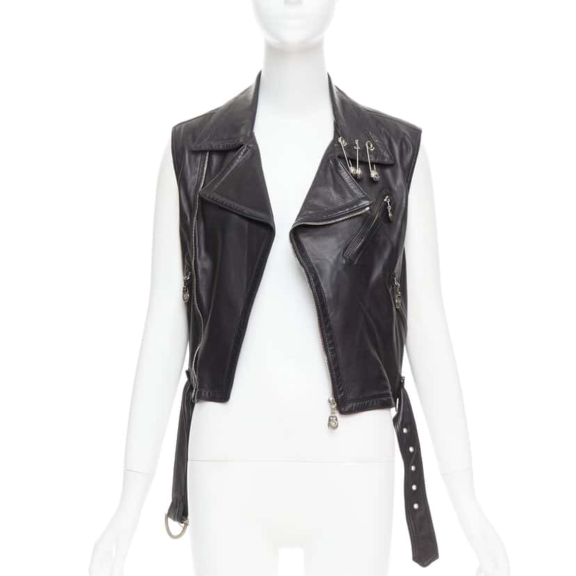 Gianni Versace Medusa Pin Vest Black Leather Good condition - Inside View