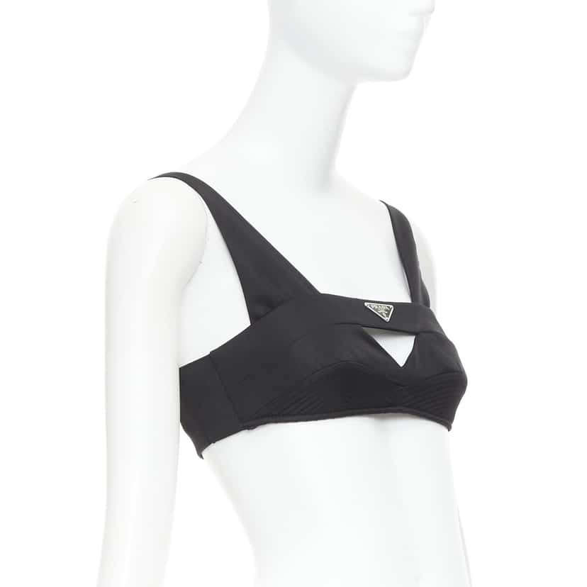 Prada Triangle Logo Bralette Black Never worn, with tag - Inside View