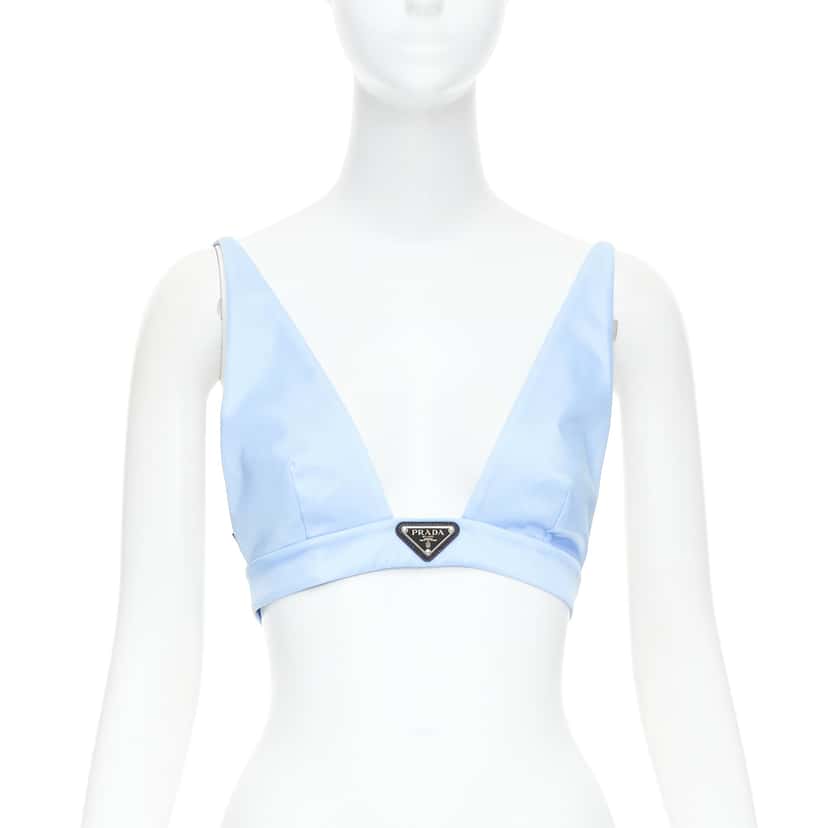 Prada Distressed Denim Bralette Blue Never worn, with tag - Front View