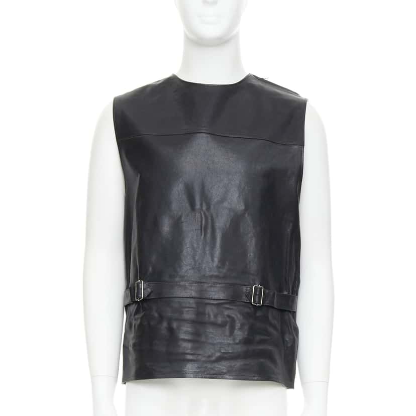 Prada Sleeveless Vitello Jacket Black Leather Never worn, with tag - Front View