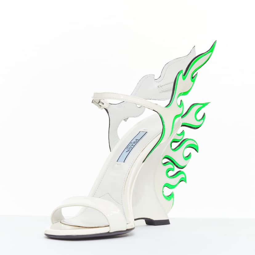 Prada Flame Wedge Sandal White Never worn - Model View