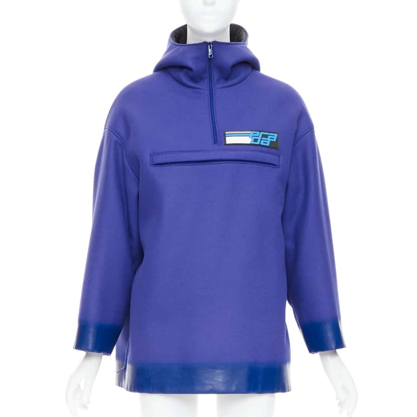 Prada Lacqured Hem Hoodie Blue Wool Never worn, with tag - Front View