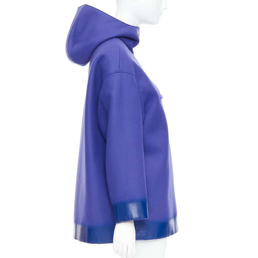 Prada Lacqured Hem Hoodie Blue Wool Never worn, with tag - Model View
