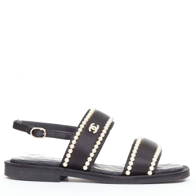 Chanel Pearl Dad Sandals Black Silk Very good condition - Front View
