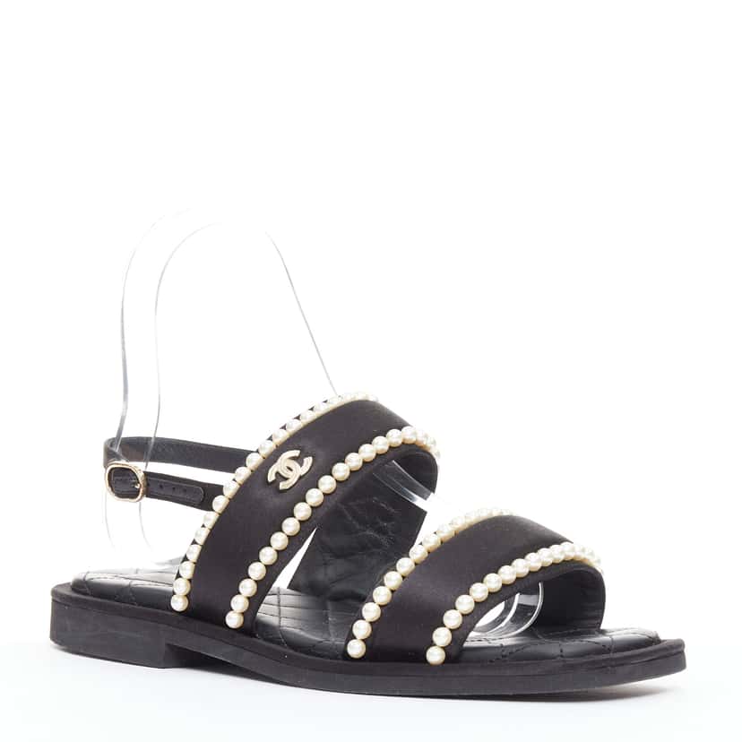 Chanel Pearl Dad Sandals Black Silk Very good condition - Inside View