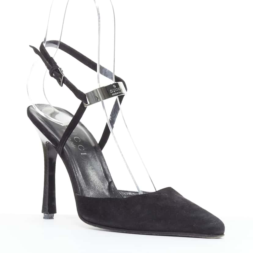 Gucci Metal ID Slingbacks Black Suede Good condition - Front View