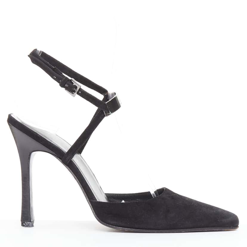 Gucci Metal ID Slingbacks Black Suede Good condition - Back View