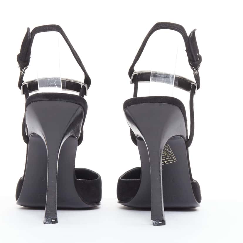 Gucci Metal ID Slingbacks Black Suede Good condition - Box View