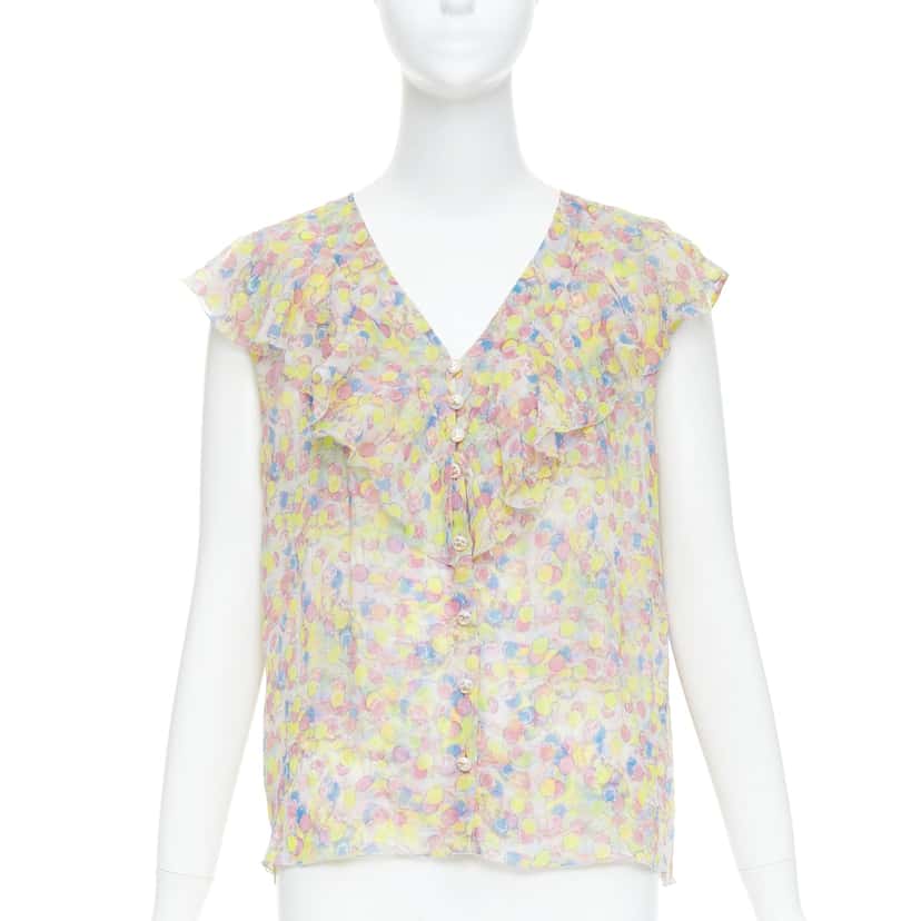 Chanel Pastel CC Ruffle Blouse MultiColor Silk Very good condition - Front View